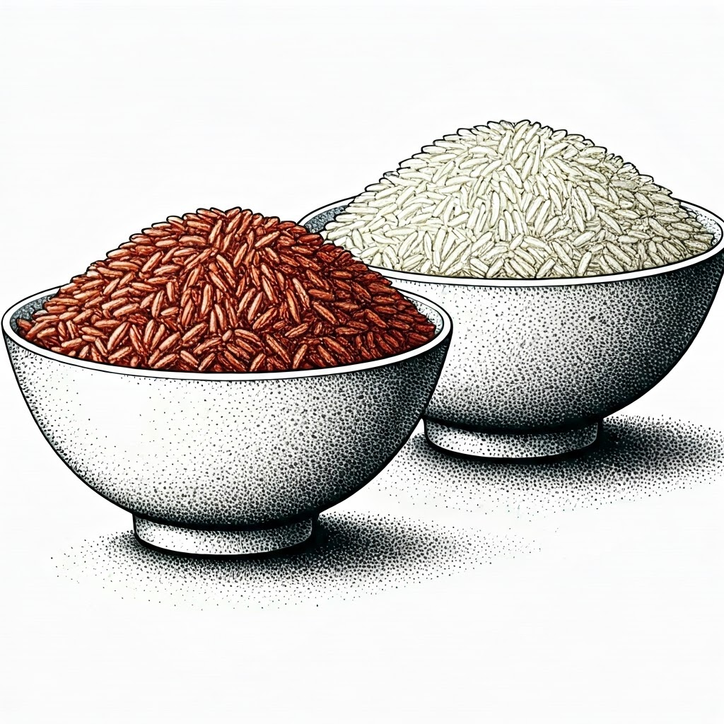 Brown rice versus white rice side by side
