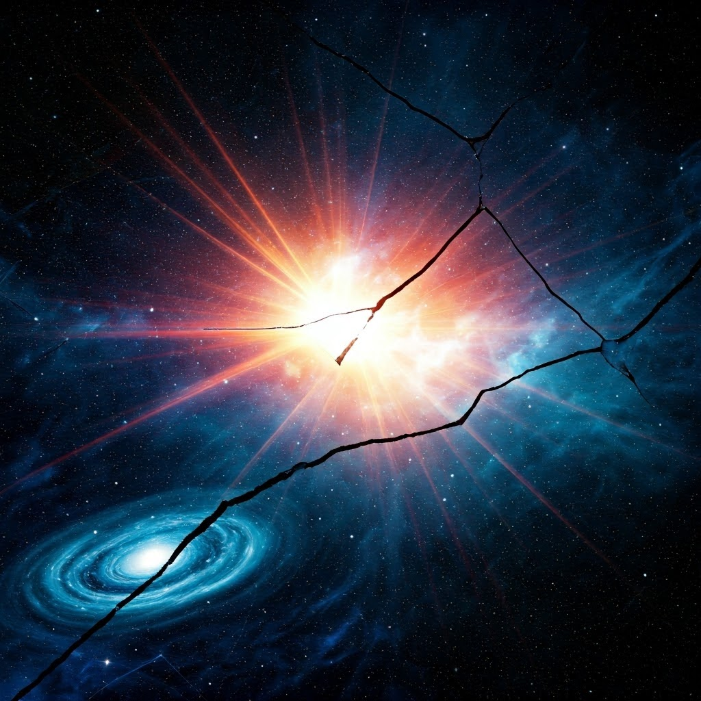 Abstract star map revealing cracks in old astronomical beliefs.