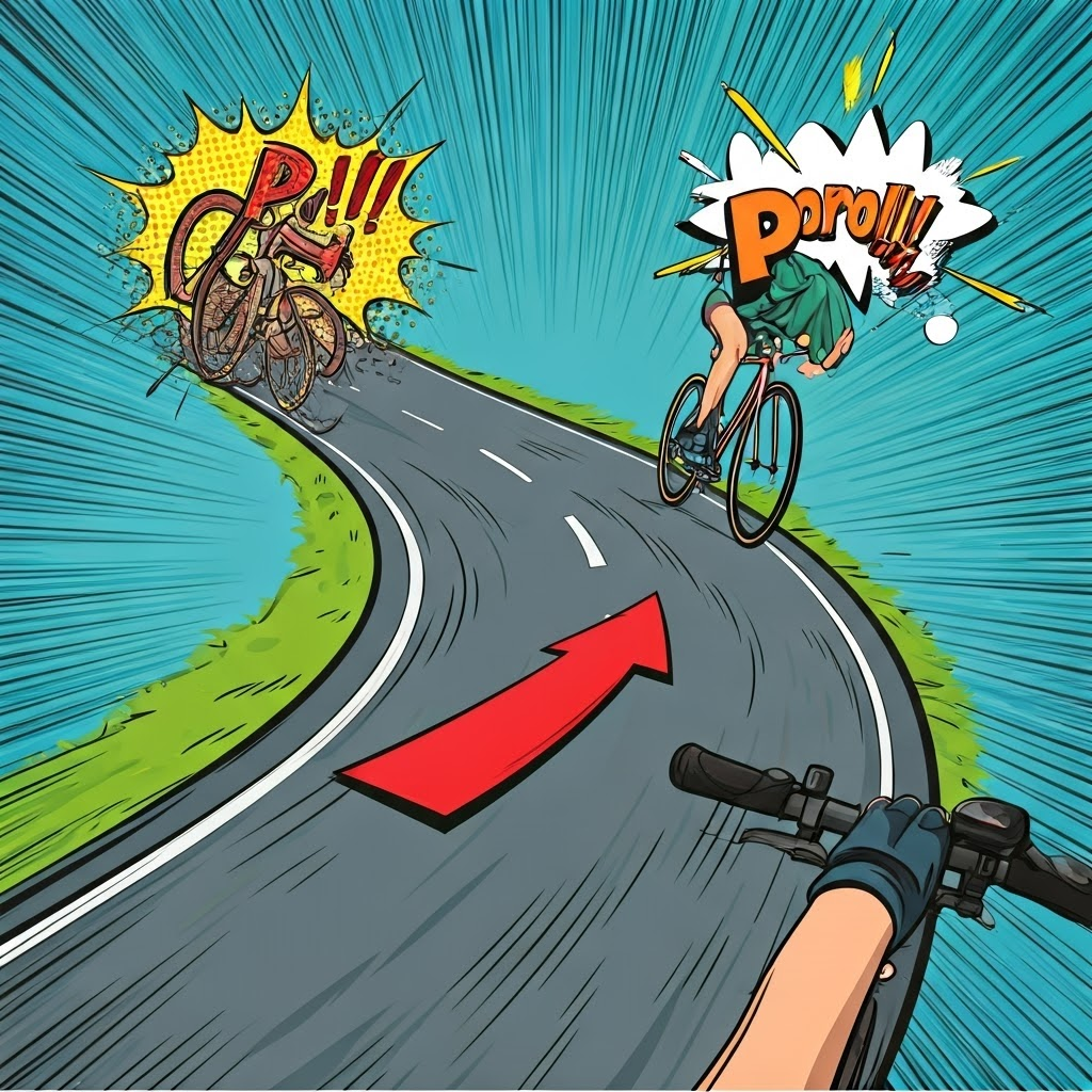 Cyclist steering back to center line, symbolizing proportional action.