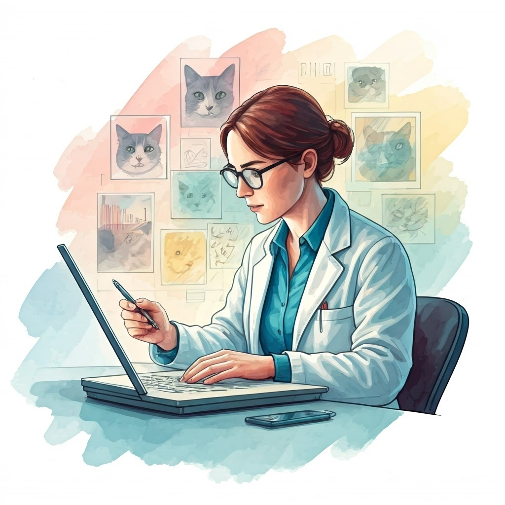 A watercolor collage of cat photos showing data diversity in training