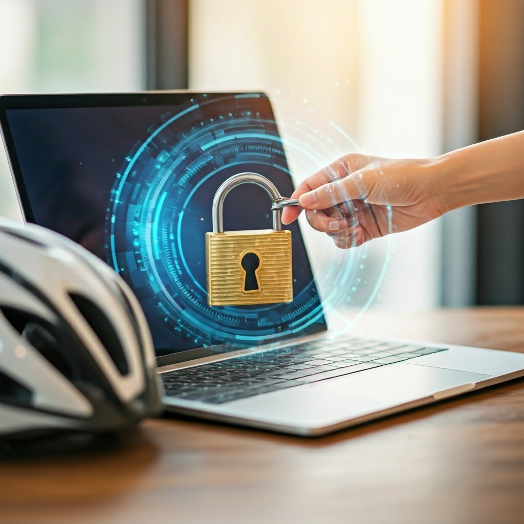 Person locks a laptop with a glowing padlock, showing how stronger passwords lower the chance of intrusion.