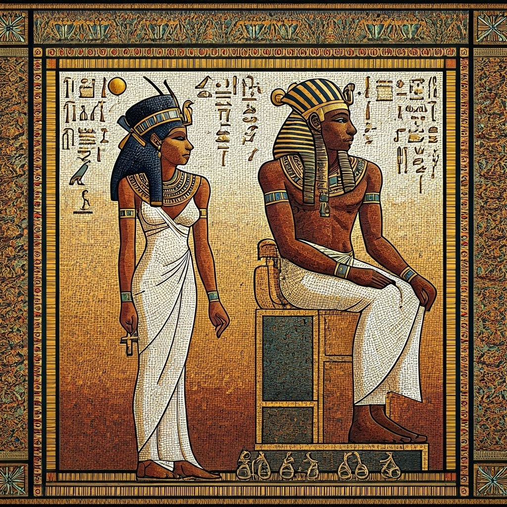 Mosaic showing a queen's lineage linking Egypt and West Africa.