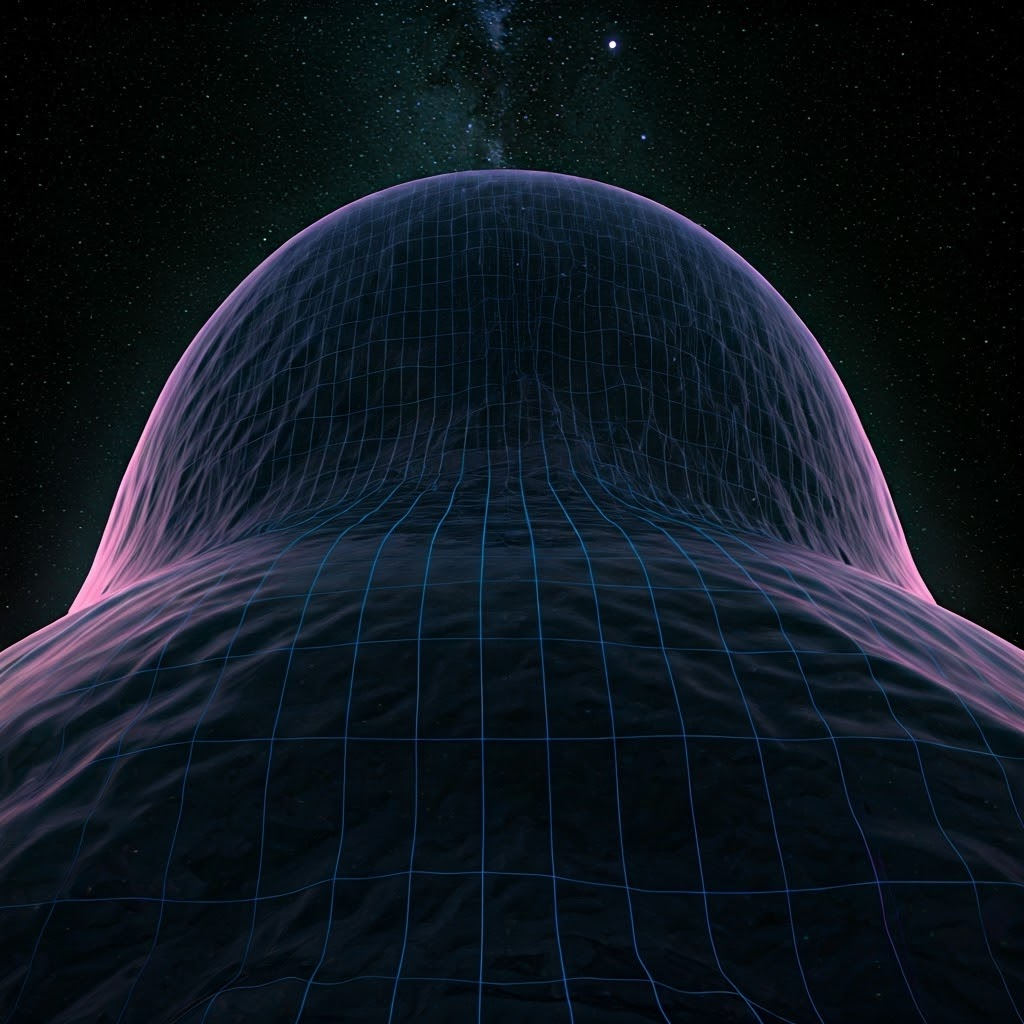 A neon-lined balloon surface looks nearly flat when viewed up close