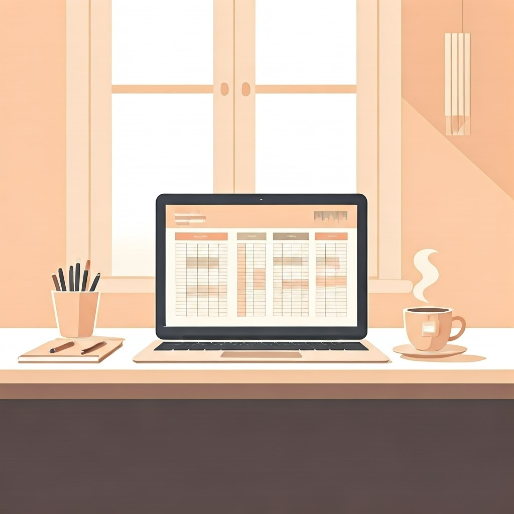 Minimalist desk with tidy charts representing well-organized data.