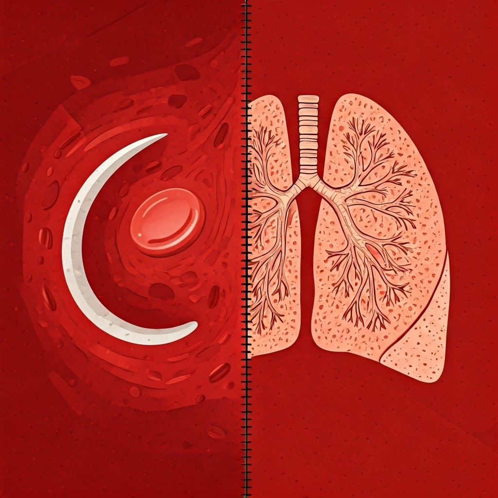 Healthy red blood cell transitioning into a sickle shape, illustrating a genetic disorder’s impact