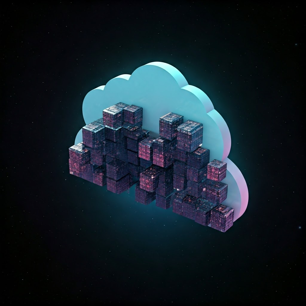 Interconnected glowing data cubes representing distributed storage across many nodes