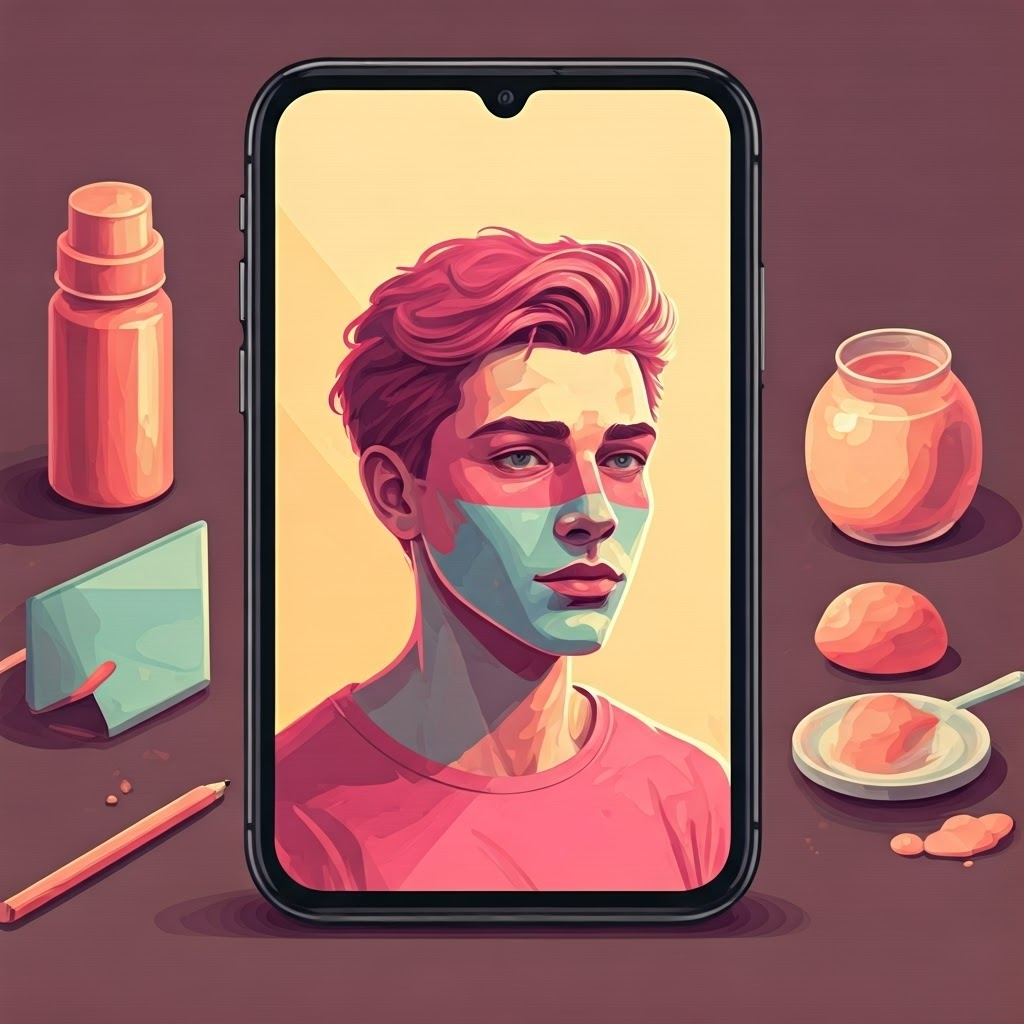 Phone screen showing a portrait with colorful masks separating person and background