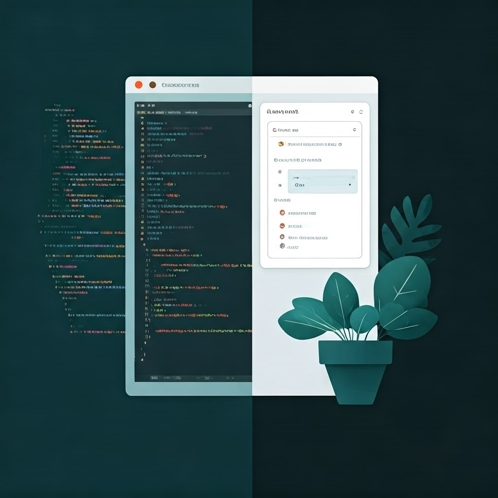 Split-screen: cluttered code vs. organized notebook with a table of contents
