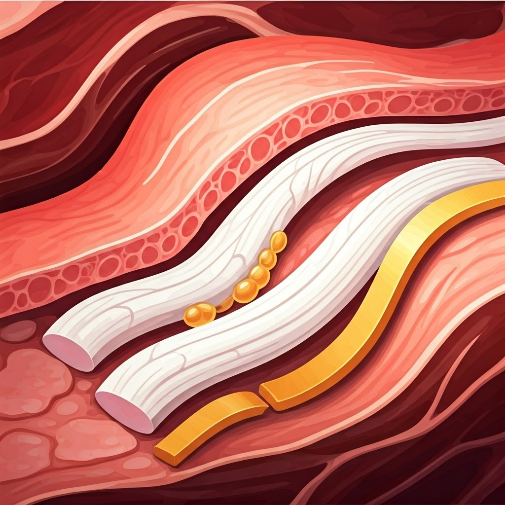 Microscopic diagram of collagen unwinding into gelatin beside stiff elastin strands