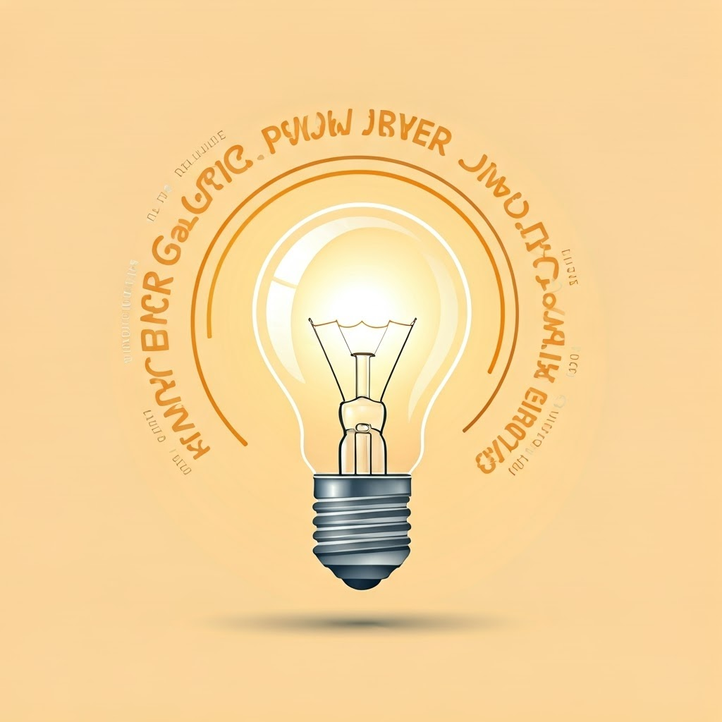 Lightbulb infographic with swirling energy terms