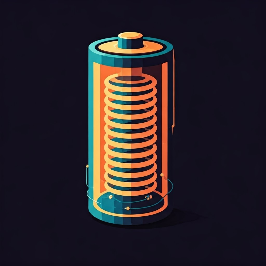 Cutaway AA battery diagram showing electrons moving from negative to positive through an external loop