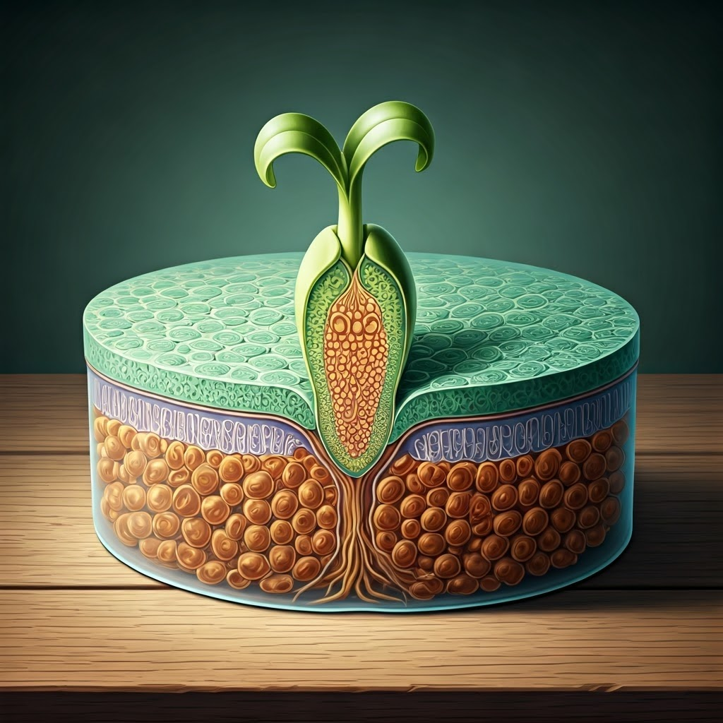 Cross-section of a sprouting seed showing starch grains that settle in root tips to detect gravity