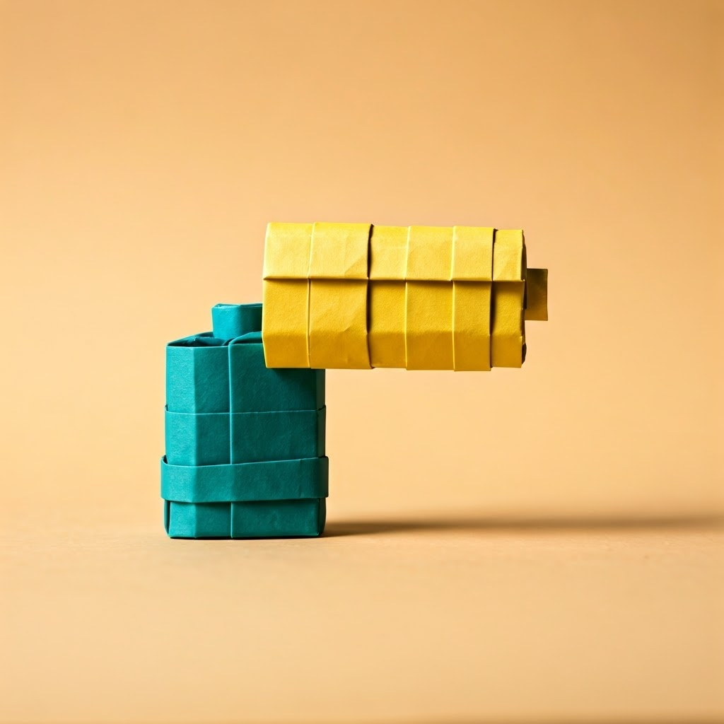 Folded paper battery shapes forming an infinite loop on a neutral background