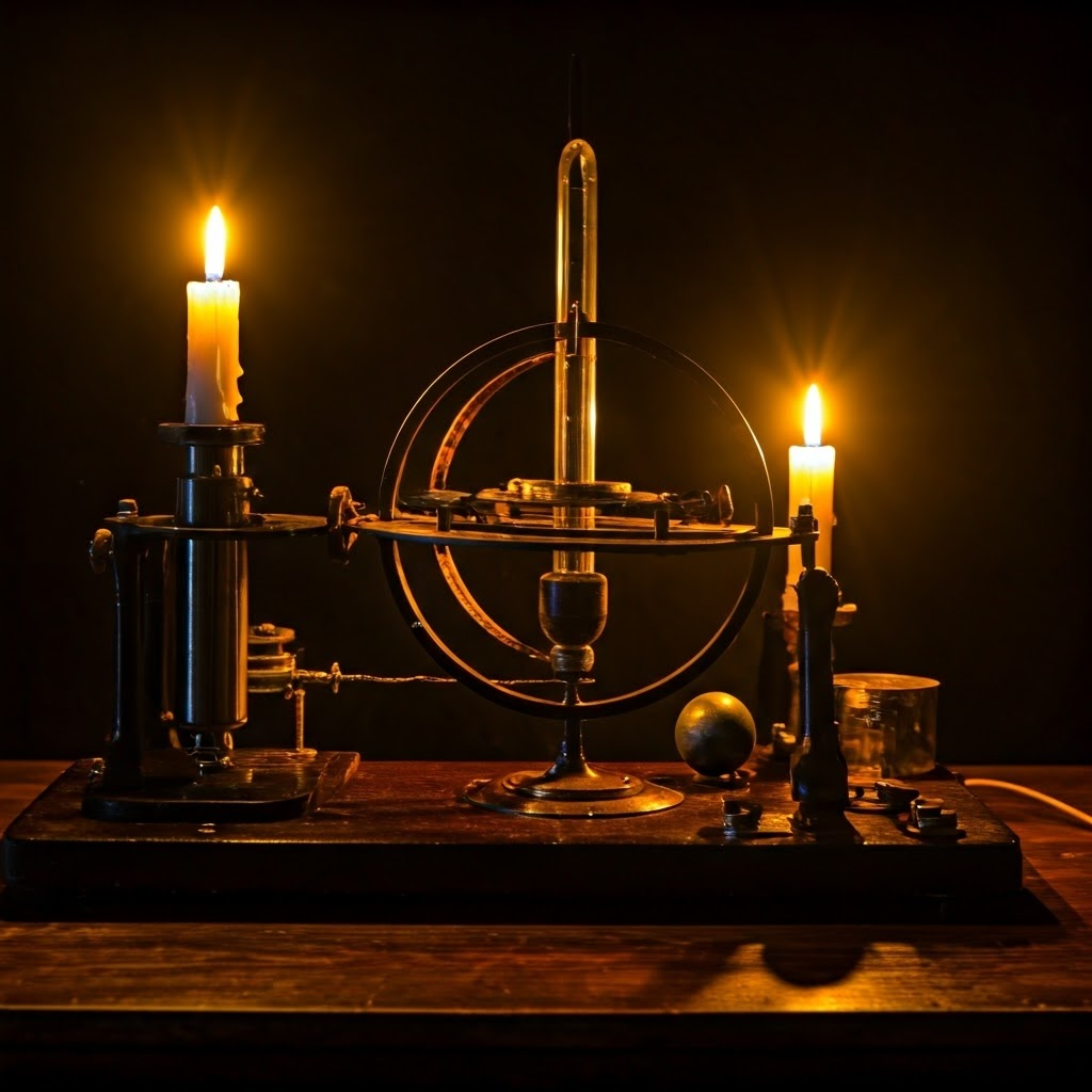 Cavendish torsion balance with lead spheres in a candlelit lab