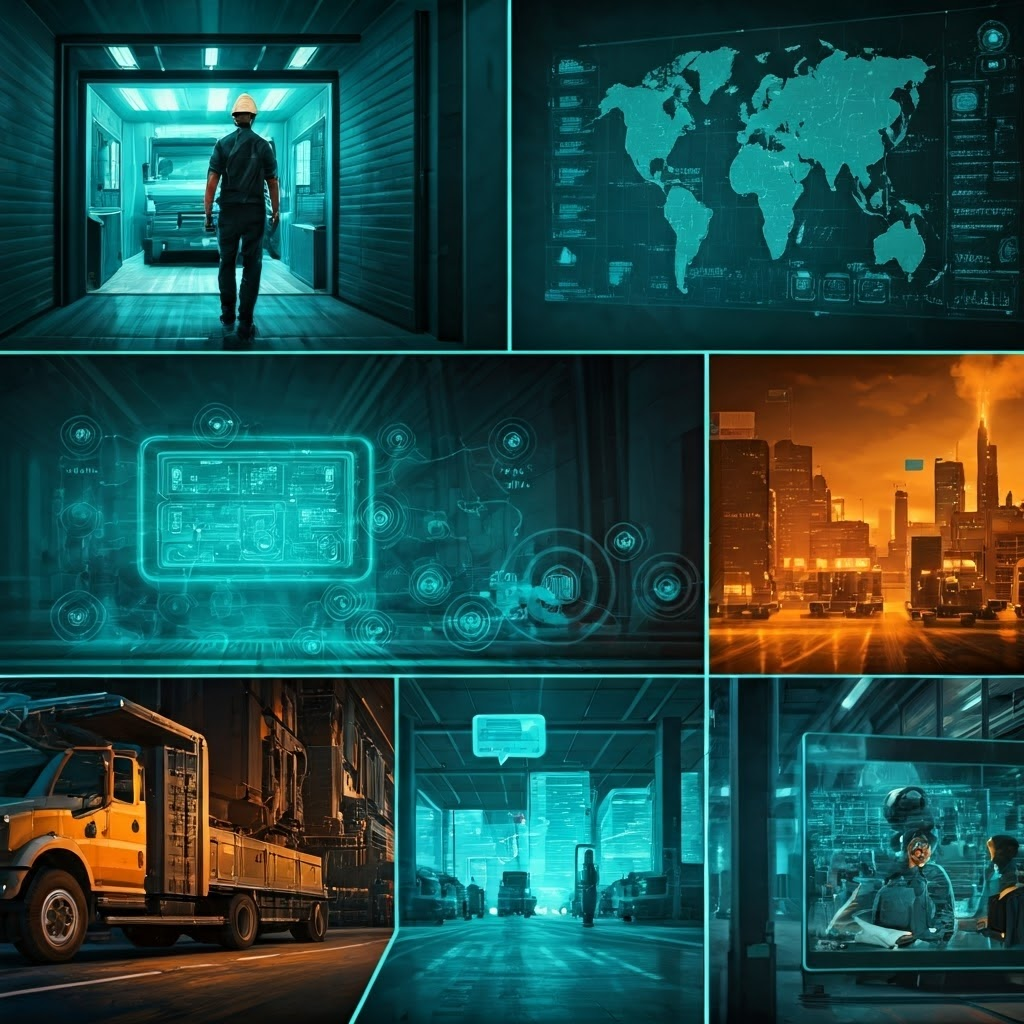 Dynamic montage highlights AI applications from maintenance to customer service.