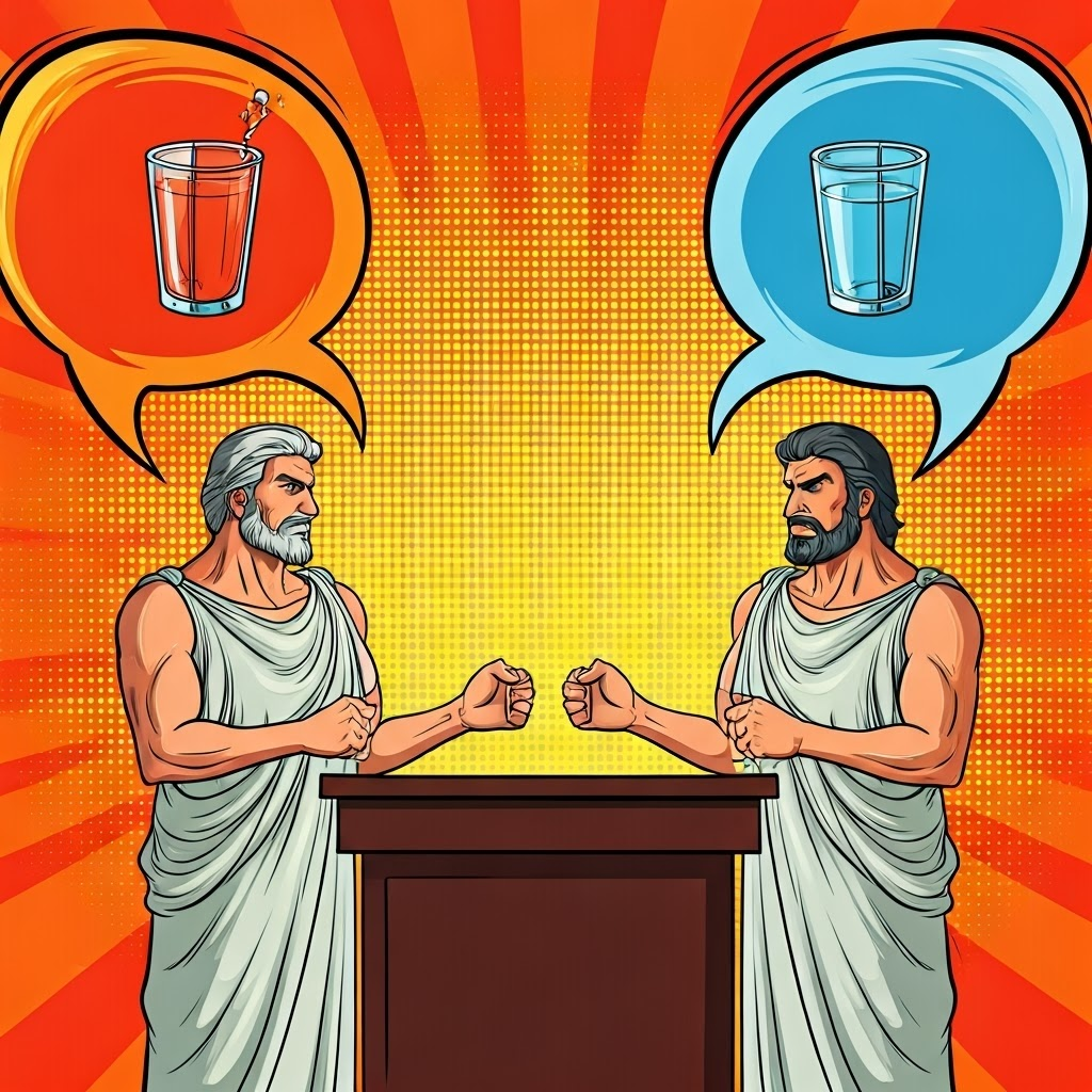Ancient debaters use rhetoric to sway opinions.