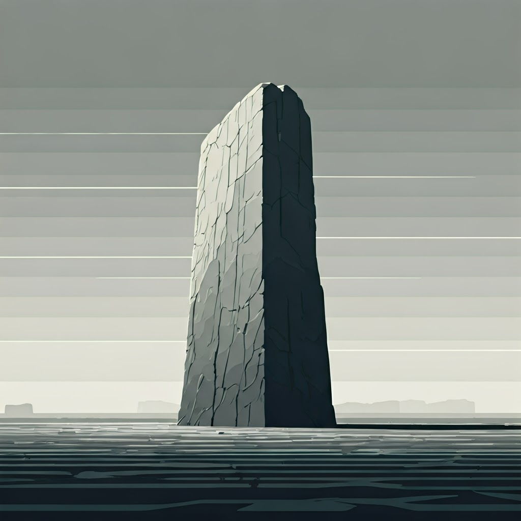 Unmoving stone structure depicts timeless, unchanging reality.
