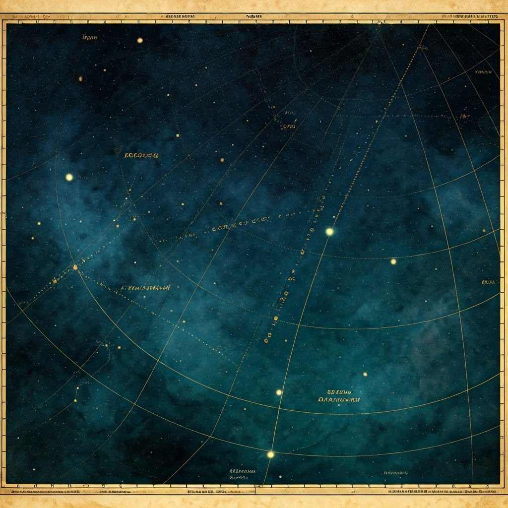 Vintage parchment star chart showing Hertzsprung–Russell diagram with stars along a diagonal band