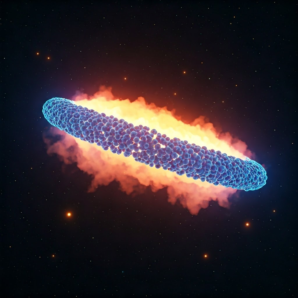 Protons and neutrons collide in a glowing fog, hinting at element formation