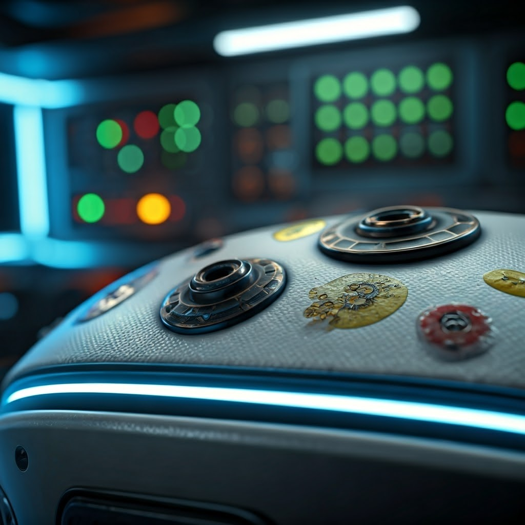 Close-up CGI showing microbes gripping a spacesuit seam inside a spacecraft, illustrating how contamination can hide in equipment.